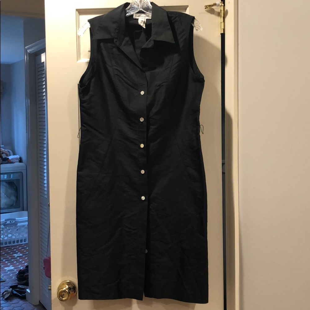Black raw silk shirt dress